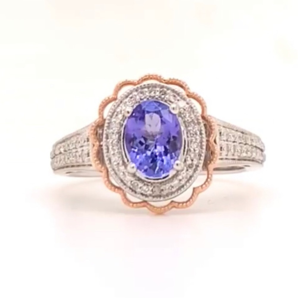 Tanzanite & Diamond Ring 14 Kt White Gold Size 9.5